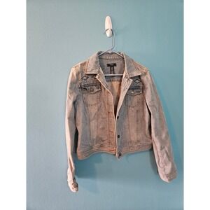 Chaps Denim Womens Light Wash Embroidered Jean Jacket Southwestern Blue Large